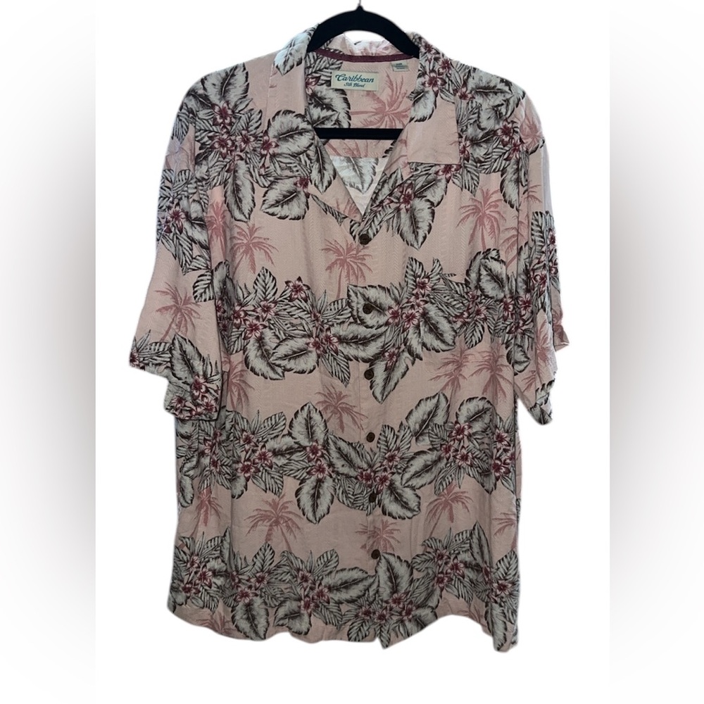 Caribbean Blush Pink Tropical Print Button-Down Shirt